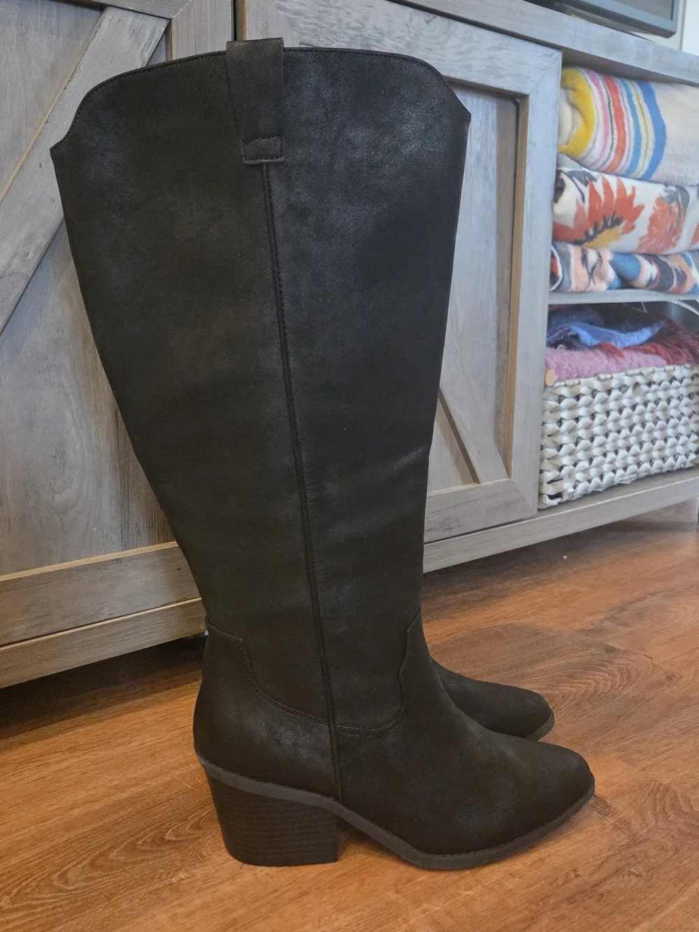 Maurices Claudia Womens Black Wide Calf Faux Suede Block Heel Tall Boots Sz 9 - Picture 3 of 10